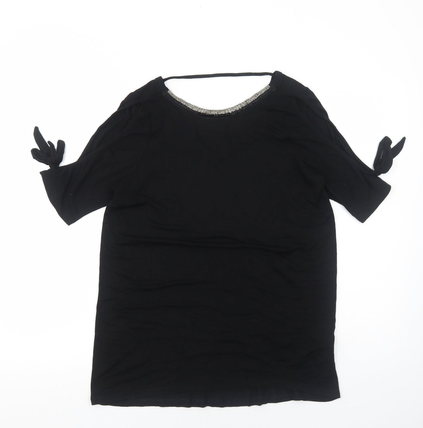 F&F Womens Black Viscose Basic Blouse Size 10 Round Neck