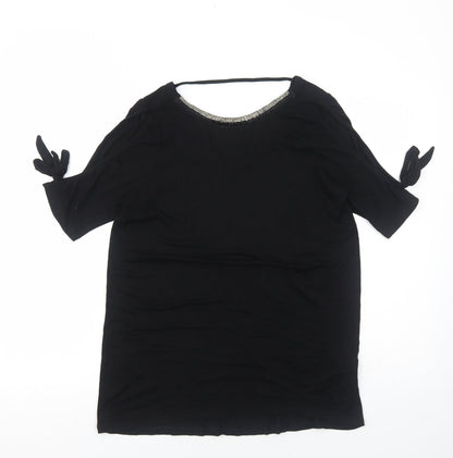 F&F Womens Black Viscose Basic Blouse Size 10 Round Neck
