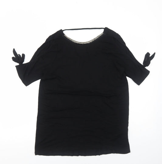 F&F Womens Black Viscose Basic Blouse Size 10 Round Neck