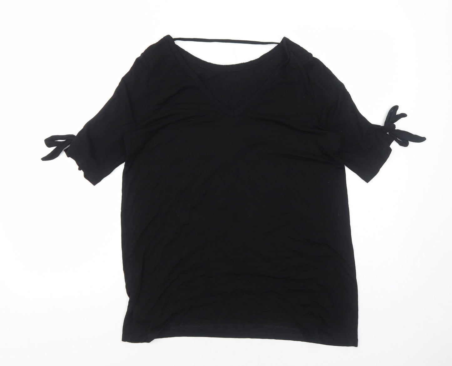 F&F Womens Black Viscose Basic Blouse Size 10 Round Neck
