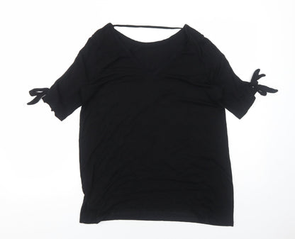 F&F Womens Black Viscose Basic Blouse Size 10 Round Neck