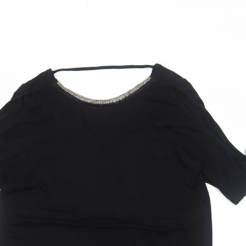 F&F Womens Black Viscose Basic Blouse Size 10 Round Neck
