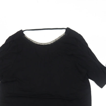 F&F Womens Black Viscose Basic Blouse Size 10 Round Neck