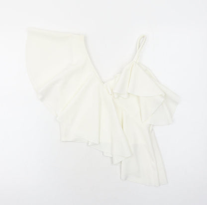 Preworn Womens White Polyester Cropped Blouse Size S V-Neck