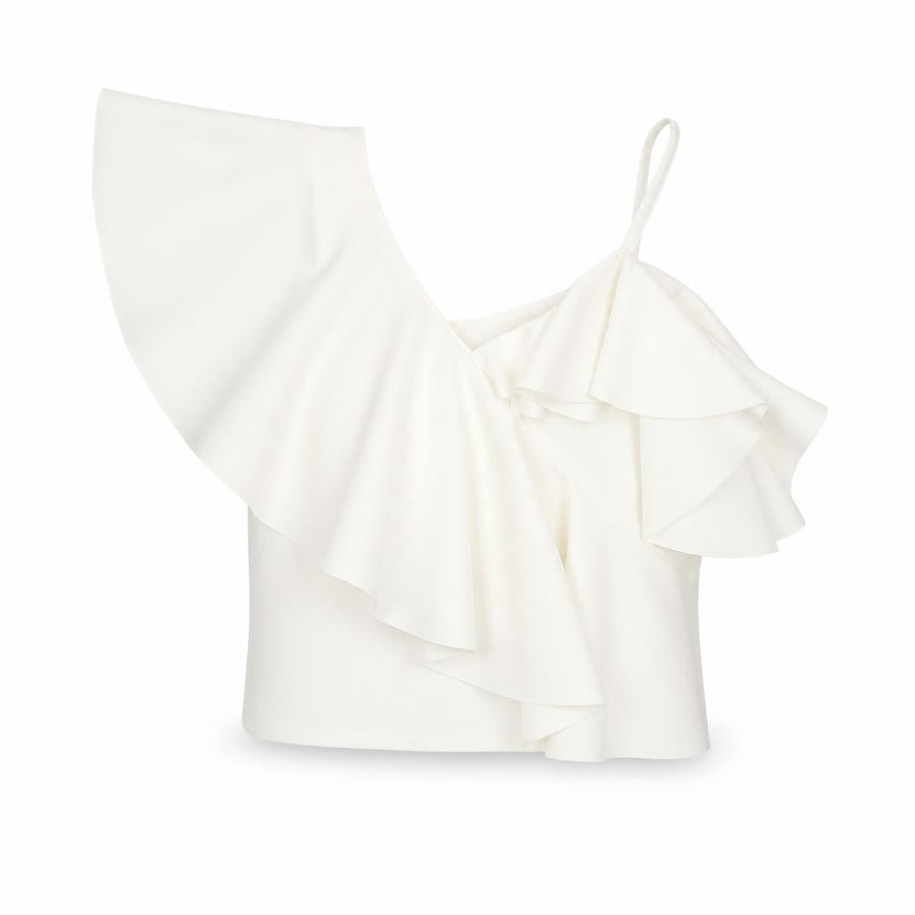 Preworn Womens White Polyester Cropped Blouse Size S V-Neck