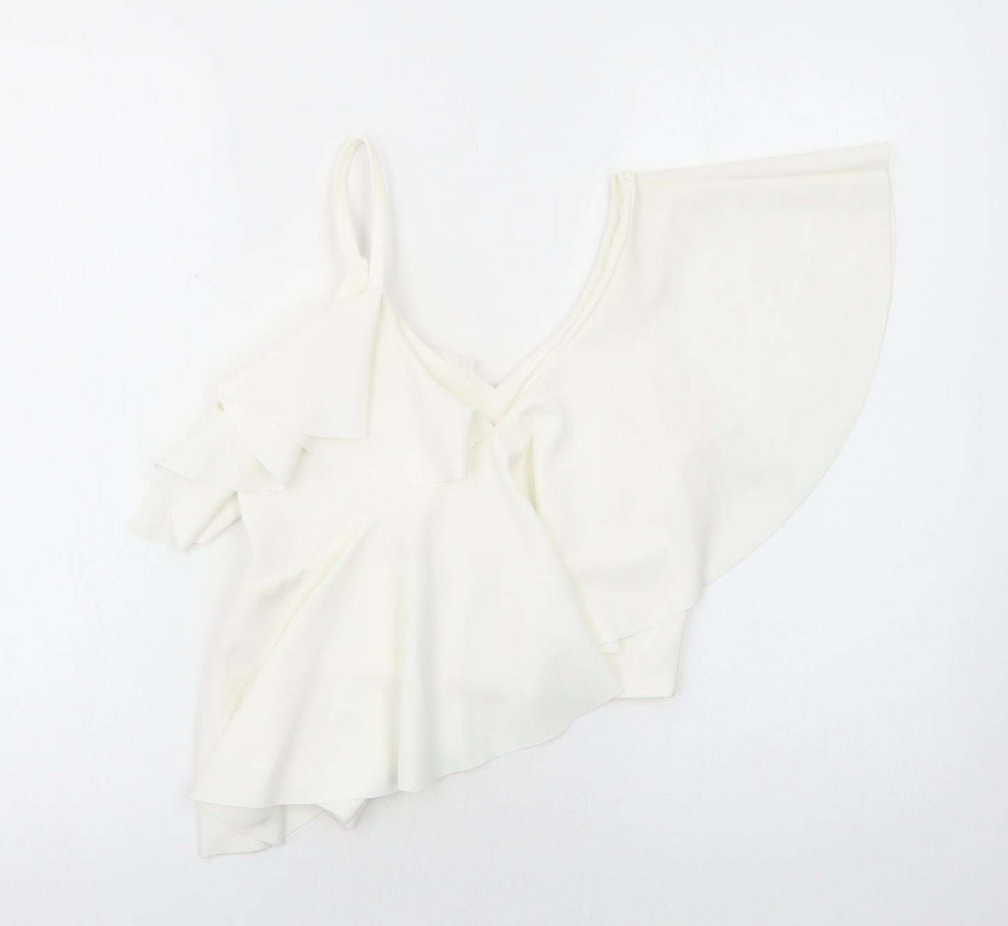 Preworn Womens White Polyester Cropped Blouse Size S V-Neck