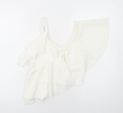 Preworn Womens White Polyester Cropped Blouse Size S V-Neck