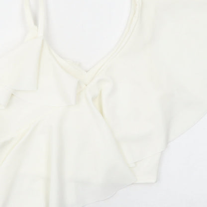Preworn Womens White Polyester Cropped Blouse Size S V-Neck
