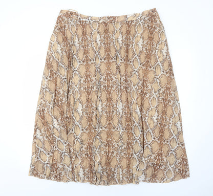 Marks and Spencer Womens Brown Animal Print Polyester Pleated Skirt Size 22 - Snakeskin Pattern