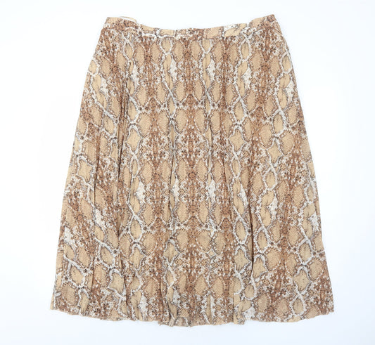 Marks and Spencer Womens Brown Animal Print Polyester Pleated Skirt Size 22 - Snakeskin Pattern