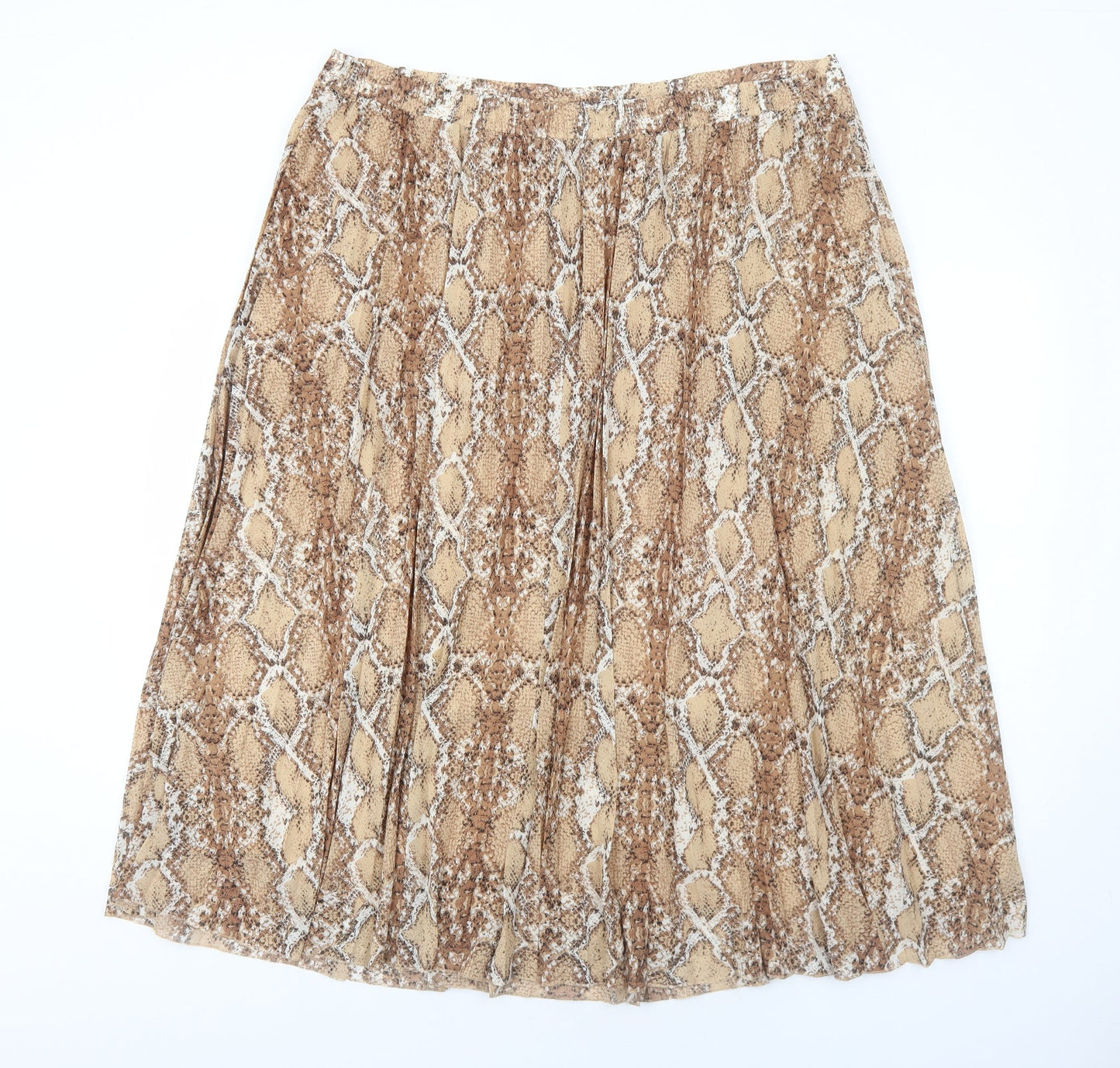 Marks and Spencer Womens Brown Animal Print Polyester Pleated Skirt Size 22 - Snakeskin Pattern