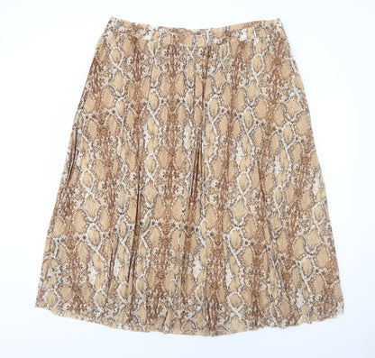 Marks and Spencer Womens Brown Animal Print Polyester Pleated Skirt Size 22 - Snakeskin Pattern