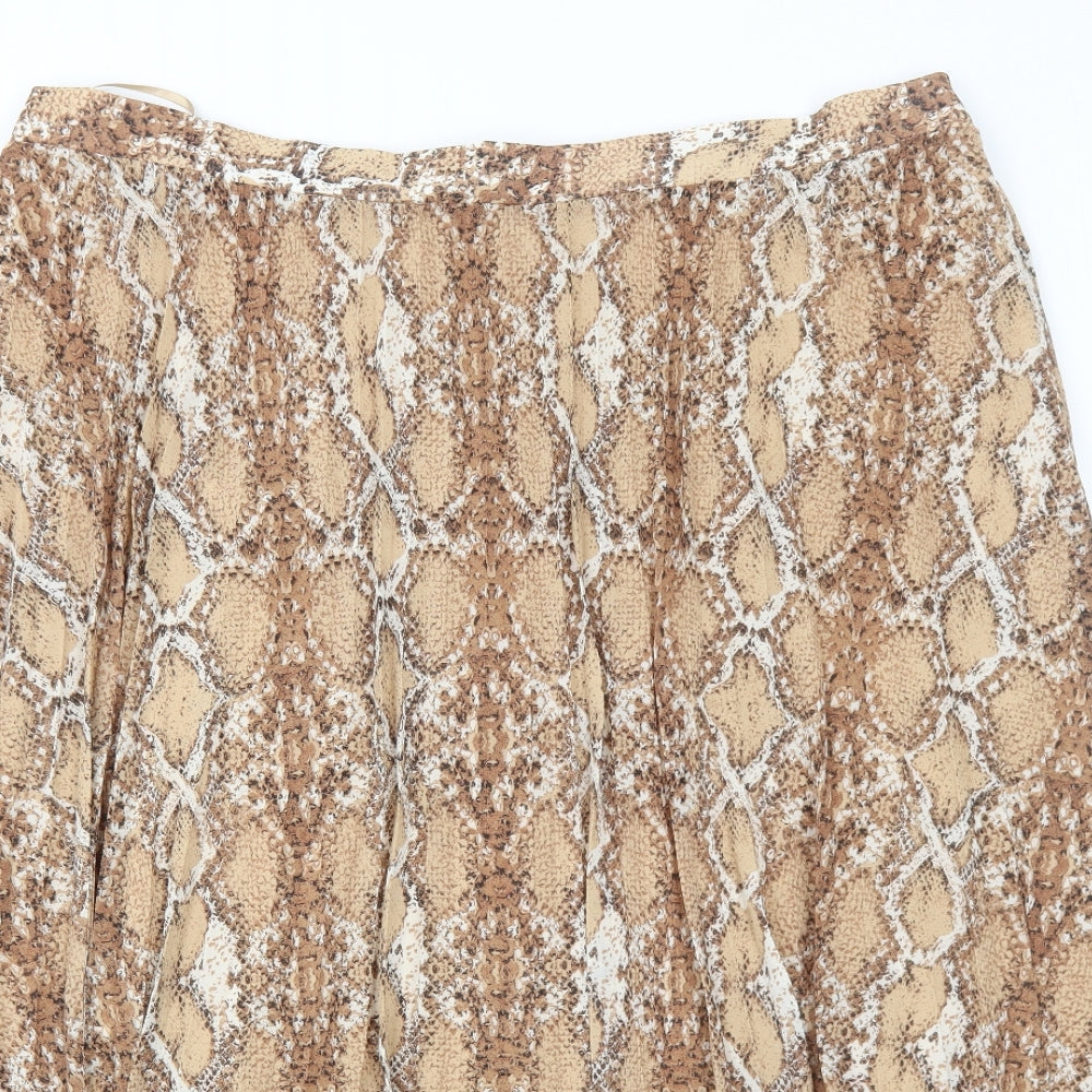 Marks and Spencer Womens Brown Animal Print Polyester Pleated Skirt Size 22 - Snakeskin Pattern