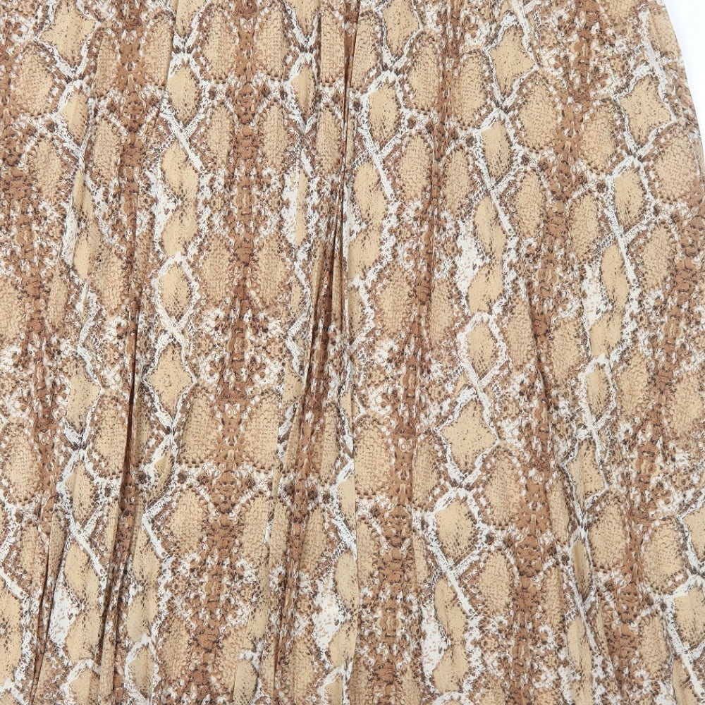 Marks and Spencer Womens Brown Animal Print Polyester Pleated Skirt Size 22 - Snakeskin Pattern