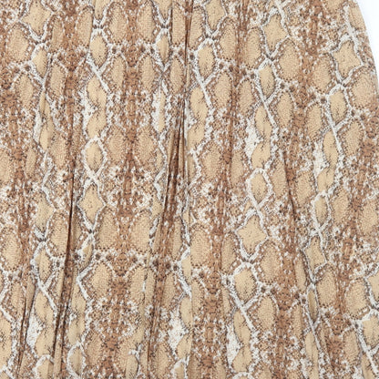 Marks and Spencer Womens Brown Animal Print Polyester Pleated Skirt Size 22 - Snakeskin Pattern