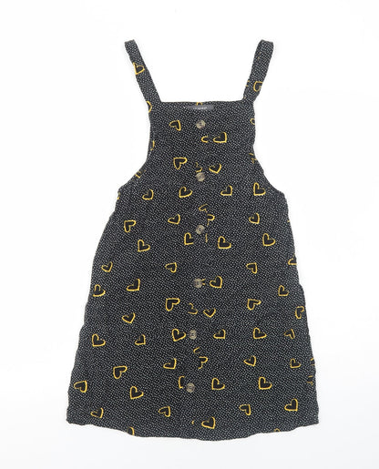 Primark Womens Black Geometric Viscose Pinafore/Dungaree Dress Size 6 Square Neck Pullover