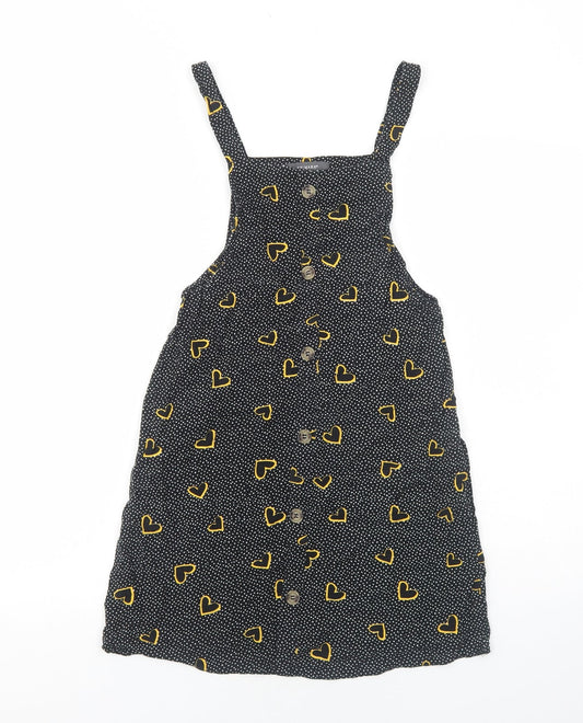 Primark Womens Black Geometric Viscose Pinafore/Dungaree Dress Size 6 Square Neck Pullover