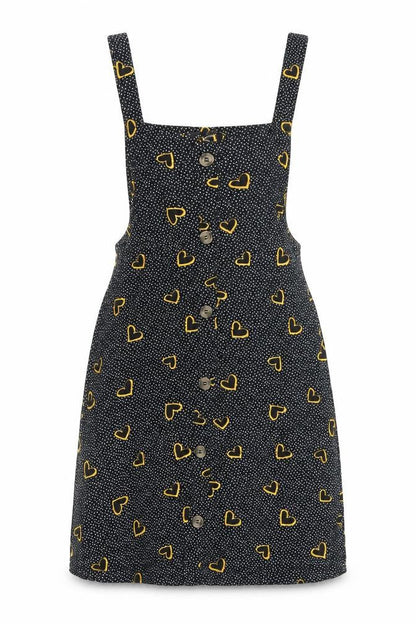 Primark Womens Black Geometric Viscose Pinafore/Dungaree Dress Size 6 Square Neck Pullover
