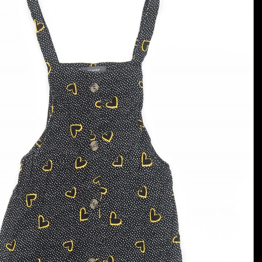 Primark Womens Black Geometric Viscose Pinafore/Dungaree Dress Size 6 Square Neck Pullover