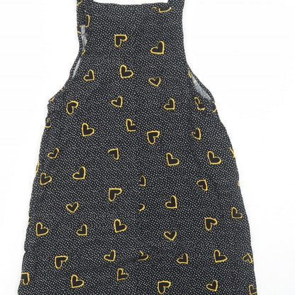 Primark Womens Black Geometric Viscose Pinafore/Dungaree Dress Size 6 Square Neck Pullover