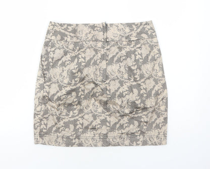 JSFN Womens Brown Floral Cotton A-Line Skirt Size 10 Zip