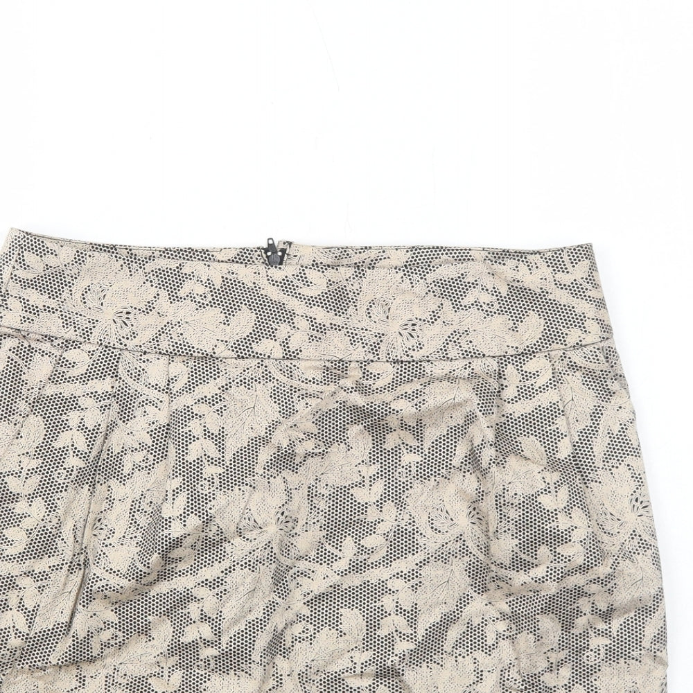 JSFN Womens Brown Floral Cotton A-Line Skirt Size 10 Zip