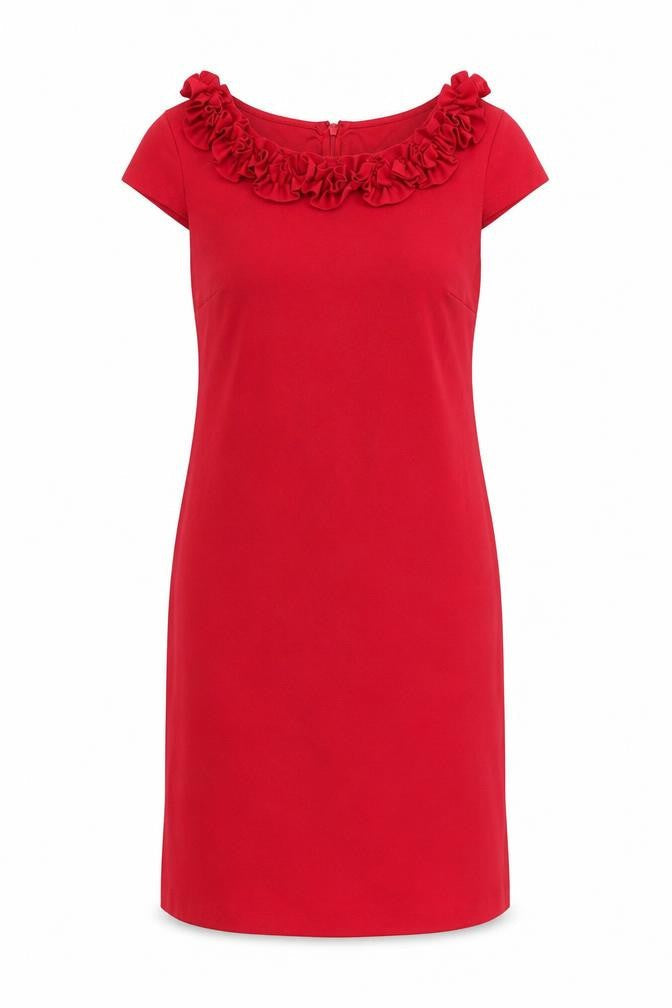 Marks and Spencer Womens Red Viscose Pencil Dress Size 10 Boat Neck Zip