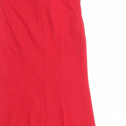 Marks and Spencer Womens Red Viscose Pencil Dress Size 10 Boat Neck Zip