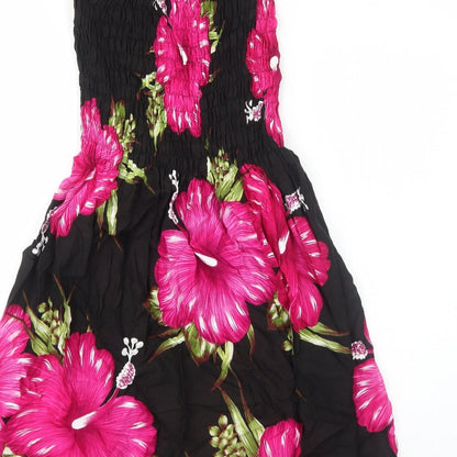 Mc.Clain Womens Black Floral Viscose Fit & Flare Size S Halter Pullover - Shirred