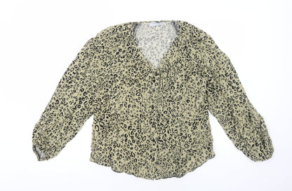 Papaya Womens Beige Animal Print Viscose Basic Blouse Size 12 V-Neck - Leopard Print