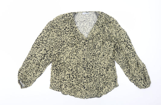 Papaya Womens Beige Animal Print Viscose Basic Blouse Size 12 V-Neck - Leopard Print