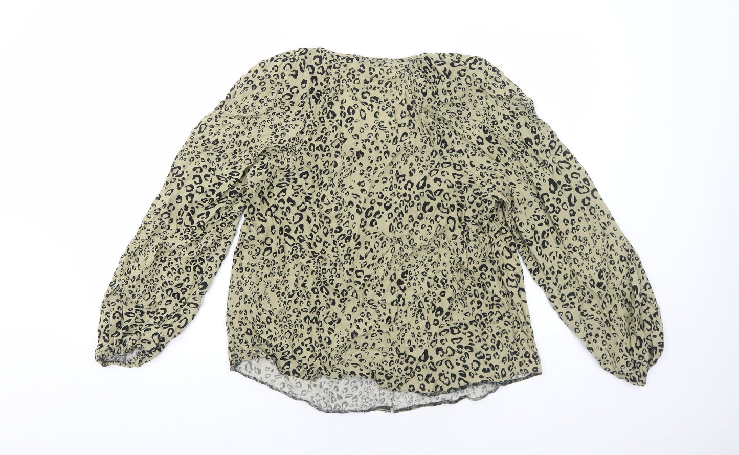 Papaya Womens Beige Animal Print Viscose Basic Blouse Size 12 V-Neck - Leopard Print