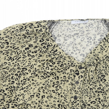 Papaya Womens Beige Animal Print Viscose Basic Blouse Size 12 V-Neck - Leopard Print