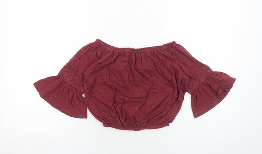 Miss Selfridge Womens Red Viscose Cropped Blouse Size 6 Boat Neck