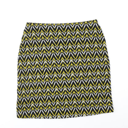 Marks and Spencer Womens Black Geometric Polyester A-Line Skirt Size 10