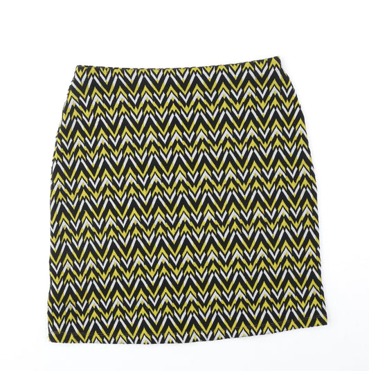 Marks and Spencer Womens Black Geometric Polyester A-Line Skirt Size 10