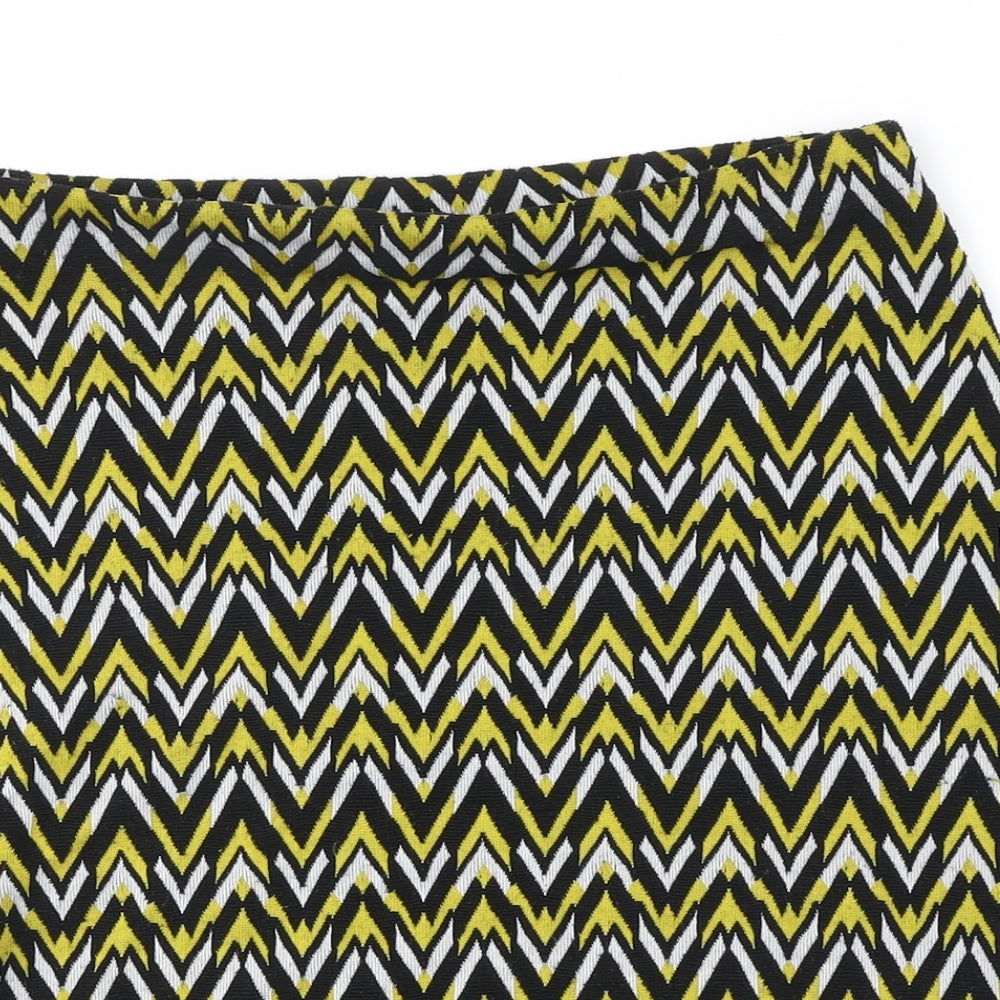 Marks and Spencer Womens Black Geometric Polyester A-Line Skirt Size 10