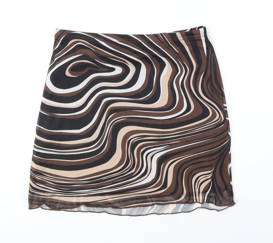 SheIn Womens Brown Geometric Polyester A-Line Skirt Size S
