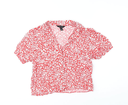 New Look Womens Red Geometric Viscose Basic Blouse Size 12 V-Neck