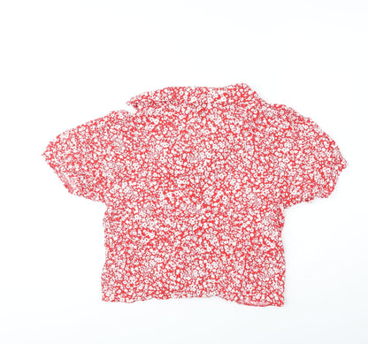 New Look Womens Red Geometric Viscose Basic Blouse Size 12 V-Neck