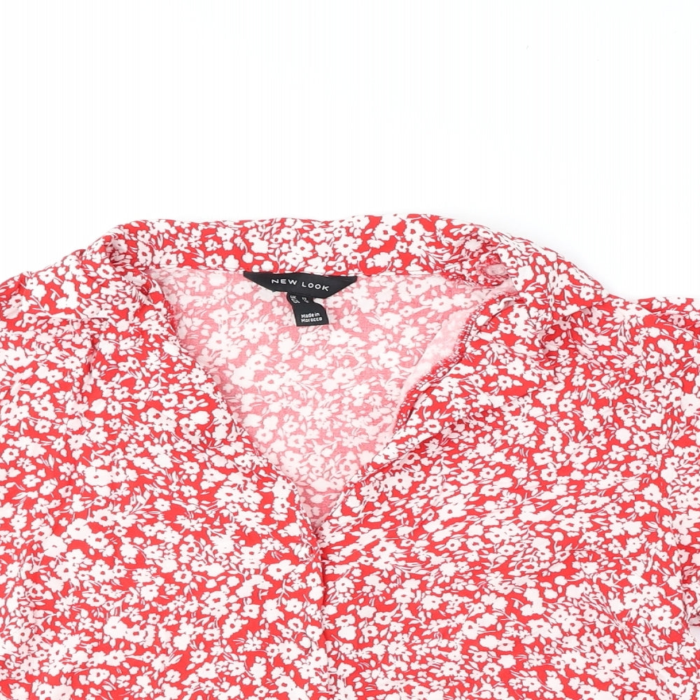 New Look Womens Red Geometric Viscose Basic Blouse Size 12 V-Neck