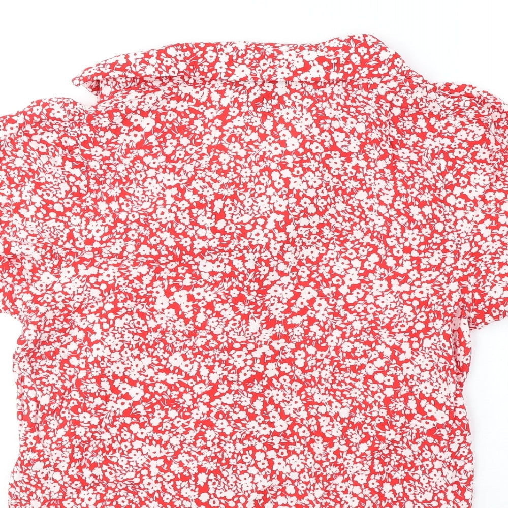 New Look Womens Red Geometric Viscose Basic Blouse Size 12 V-Neck