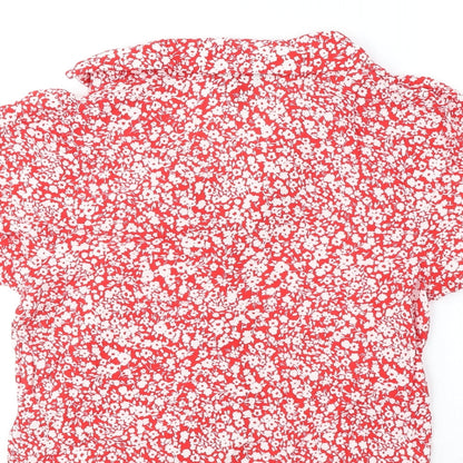 New Look Womens Red Geometric Viscose Basic Blouse Size 12 V-Neck