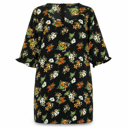 Studio Womens Black Floral Polyester A-Line Size 16 V-Neck Zip