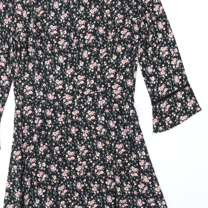 Divided by H&M Womens Black Floral Polyester A-Line Size 8 Round Neck Zip