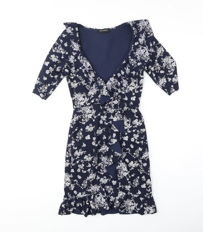 PRETTYLITTLETHING Womens Blue Geometric Polyester Shift Size 6 V-Neck Pullover