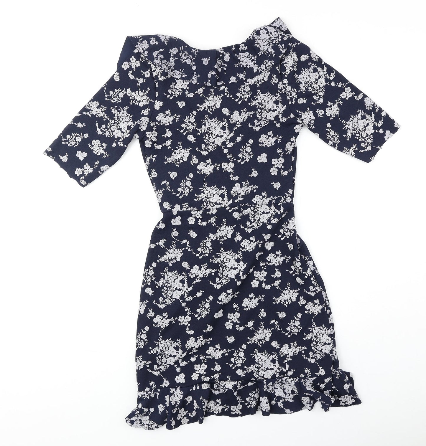 PRETTYLITTLETHING Womens Blue Geometric Polyester Shift Size 6 V-Neck Pullover