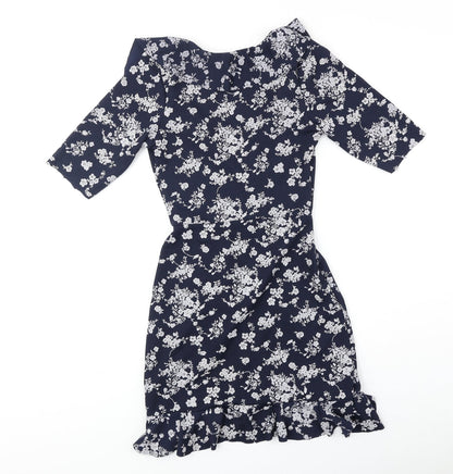 PRETTYLITTLETHING Womens Blue Geometric Polyester Shift Size 6 V-Neck Pullover