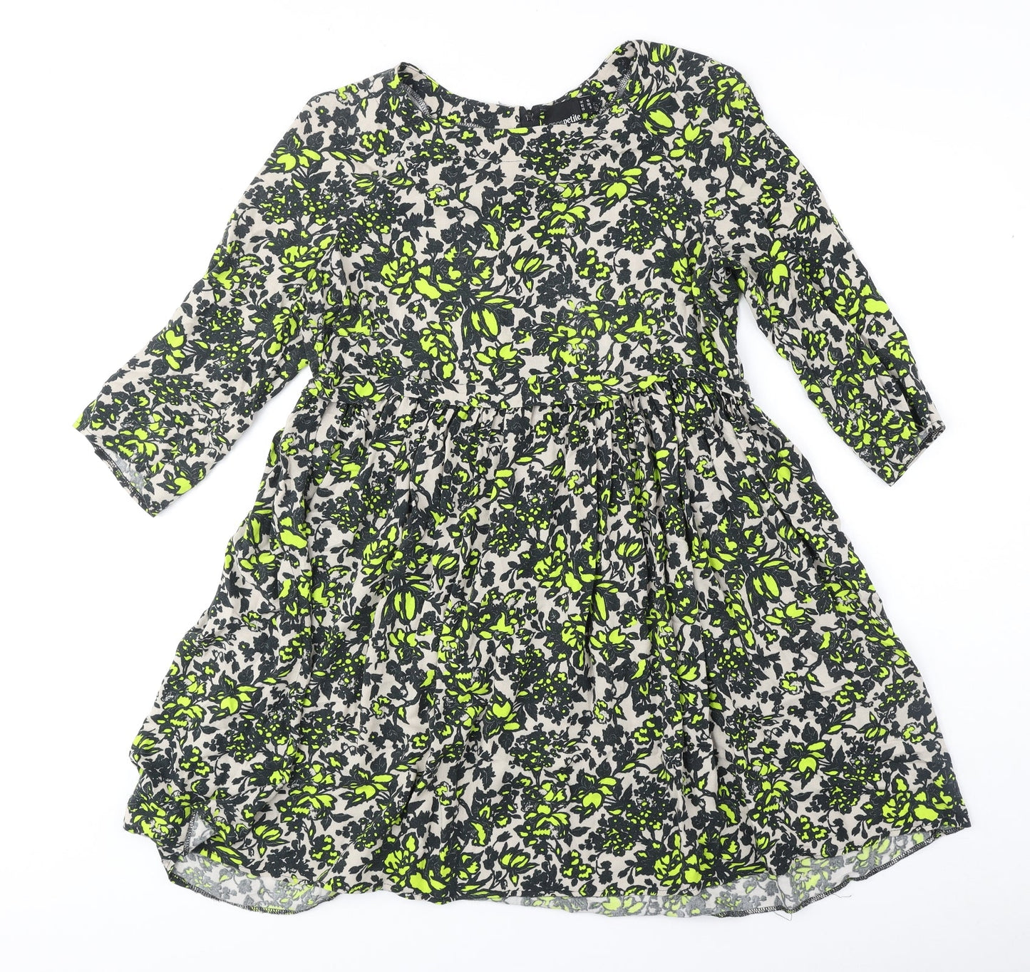ASOS Womens Green Geometric Viscose A-Line Size 10 Round Neck Zip