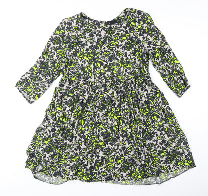 ASOS Womens Green Geometric Viscose A-Line Size 10 Round Neck Zip
